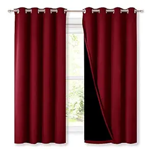 Blackout Curtain Panels (Burgundy Red, 52 inches Wide by 63 inches Long)