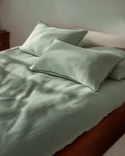 Mint Green Linen Bedsheet Set - 100% Pure Linen, Soft & Breathable, Bedsheet