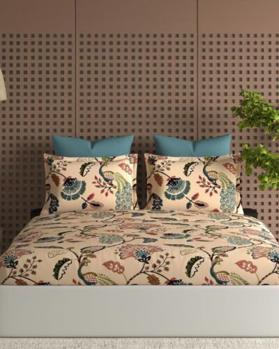 Cotton Feel Glace Cotton Elastic Fitted Printed King Size Double Bed Bedsheet
